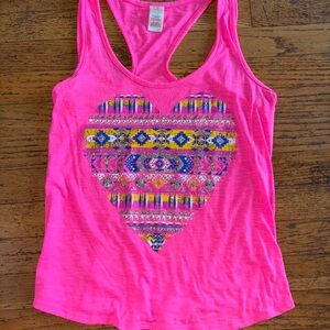Y2k 2010s hot pink tank top with heart design size M